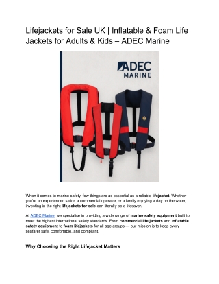 Inflatable & Foam Life Jackets for Adults & Kids