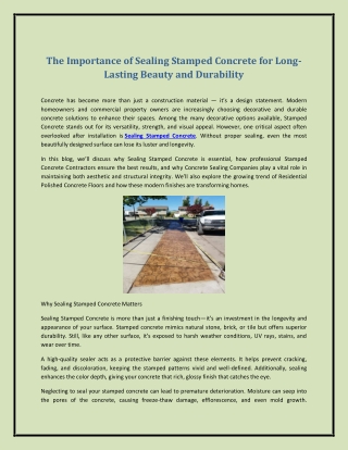 The Importance of Sealing Stamped Concrete for Long-Lasting Beauty and Durabilit