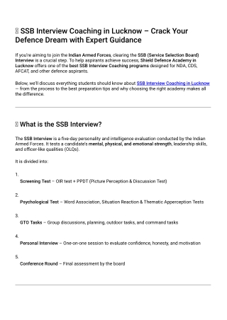 SSB Interview Coaching in Lucknow – Crack Your Defence Dream with Expert Guidance