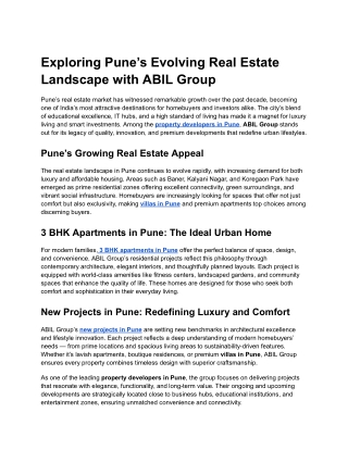 Exploring Pune’s Evolving Real Estate Landscape with ABIL Group