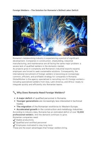 Foreign Welders – The Solution for Romania's Skilled Labor Deficit