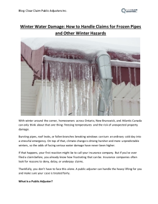 Winter Water Damage: How to Handle Claims for Frozen Pipes and Other Winter Haza