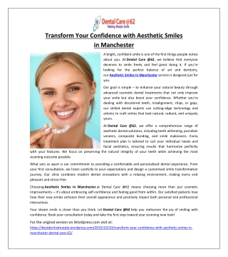 Transform Your Confidence with Aesthetic Smiles in Manchester
