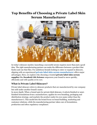 Top Benefits of Choosing a Private Label Skin Serum Manufacturer