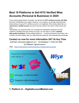 Best 10 Platforms to Sell KYC-Verified Wise Accounts (Personal & Business) in 2025