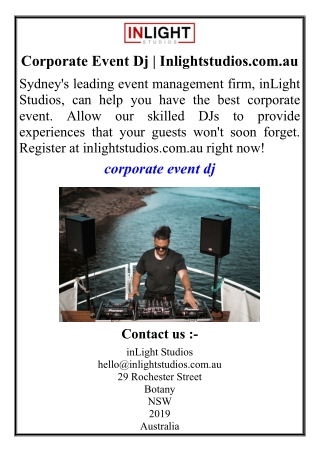 Corporate Event Dj | Inlightstudios.com.au