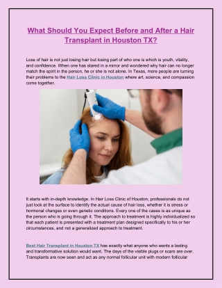What Should You Expect Before and After a Hair Transplant in Houston TX