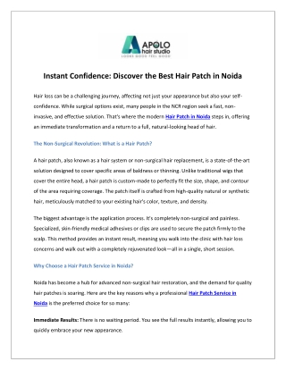 Instant Confidence: Discover the Best Hair Patch in Noida