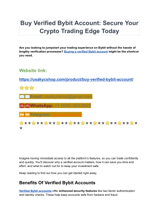 Best 5 Website To Buy Verified Bybit Accounts in 2025