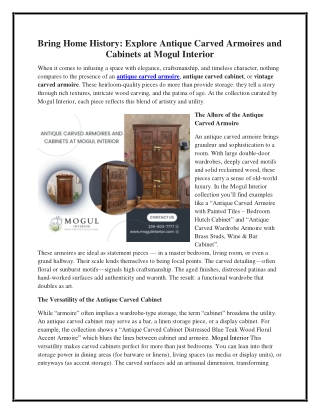 Bring Home History Explore Antique Carved Armoires and Cabinets at Mogul Interior
