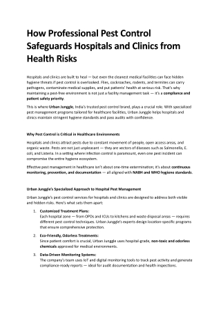 Professional Pest Control for Hospitals and Clinics in India | Urban Junggle