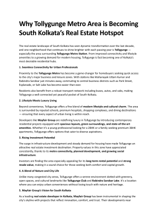 Tollygunge Metro: The Emerging Real Estate Hotspot in South Kolkata|Mayfairgroup