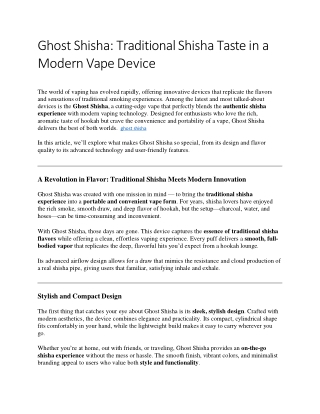 Ghost Shisha Traditional Shisha Taste in a Modern Vape Device