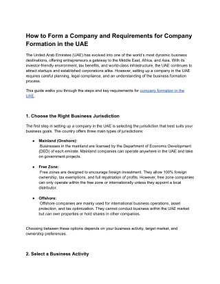 How to Form a Company and Requirements for Company Formation in the UAE