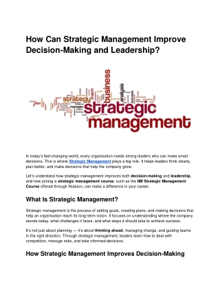 How Can Strategic Management Improve Decision-Making and Leadership