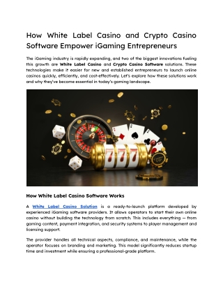 How White Label Casino and Crypto Casino Software Empower iGaming Entrepreneurs