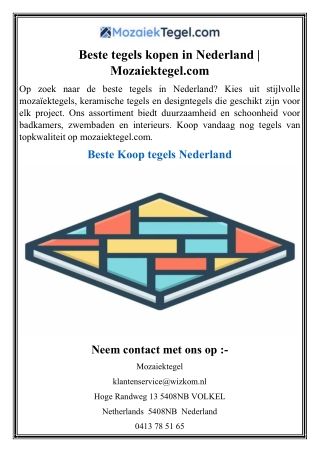 Beste tegels kopen in Nederland  Mozaiektegel