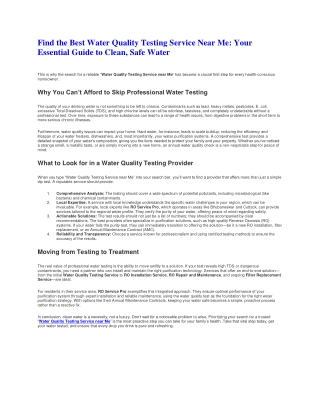 Find the Best Water Quality Testing Service Near Me Your Essential Guide to Clean, Safe Water
