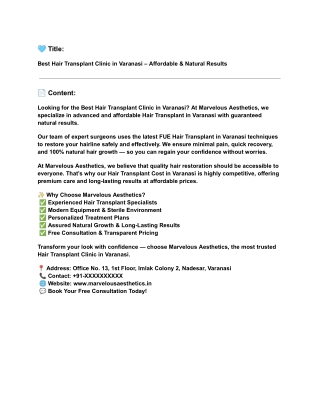 Best Hair Transplant Clinic in Varanasi