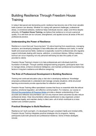 Building Resilience Through Freedom House Training