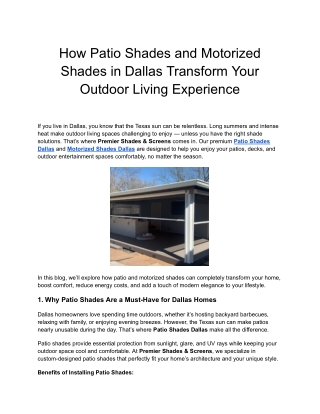 How Patio Shades and Motorized Shades in Dallas Transform Your Outdoor Living Experience