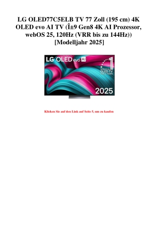 1611 LG OLED77C5ELB TV 77 Zoll  195 cm  4K OLED evo AI TV  ÃŽÂ±9 Gen8 4K AI Prozessor  webOS 25  120Hz