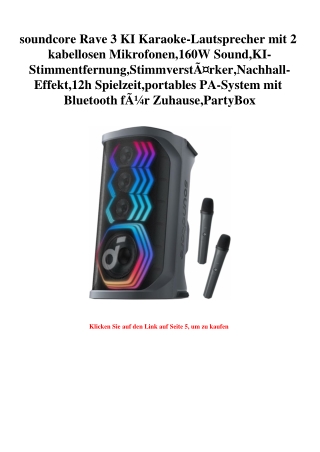 5184 soundcore Rave 3 KI Karaoke-Lautsprecher mit 2 kabellosen Mikrofonen 160W Sound KI-Stimmentfernung