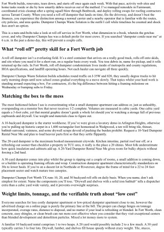 Dumpster Champs Waste Solution: Best Roll Off Dumpster Rentals Near Me in Fort W