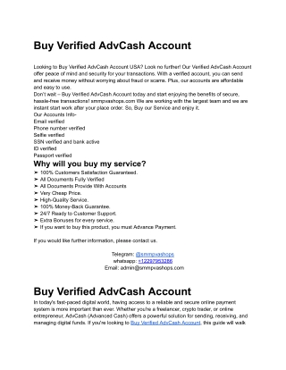 Buy Verified AdvCash Account