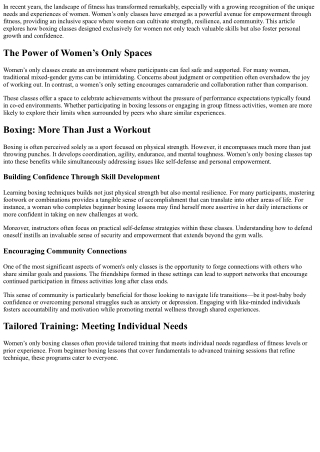 Women’s Only Classes That Promote Empowerment Through Fitness.