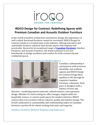 IROCO Design for Contract Redefining Spaces with Premium Canadian and Acoustic Outdoor Furniture