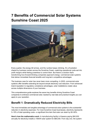 7 Benefits of Commercial Solar Systems Sunshine Coast 2025