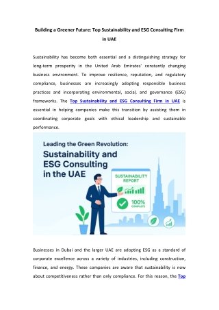 Building a Greener Future: Top Sustainability and ESG Consulting Firm in UAE