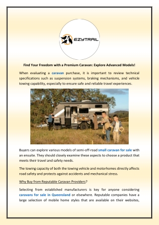 Find Your Freedom with a Premium Caravan: Explore Advanced Models!