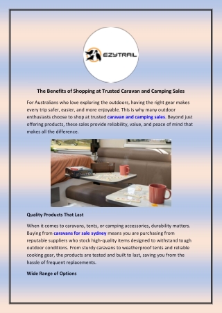 The Benefits of Shopping at Trusted Caravan and Camping Sales