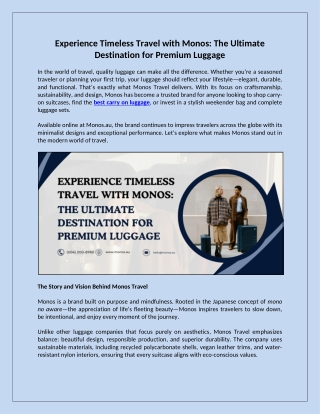 Experience Timeless Travel with Monos