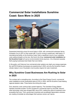 Commercial Solar Installations Sunshine Coast_ Save More in 2025