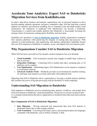 Accelerate Your Analytics Expert SAS to Databricks Migration Services from Kadellabs