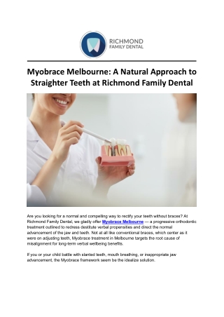 Myobrace Melbourne A Natural Approach to Straighter Teeth at Richmond Family Dental