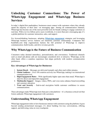 Unlocking Customer Connections The Power of WhatsApp Engagement and WhatsApp Business Services