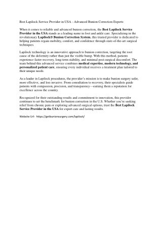 Best Lapilock Service Provider in USA – Advanced Bunion Correction Experts