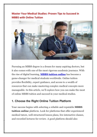 Master Your Medical Studies-Proven Tips to Succeed in MBBS with Online Tuition