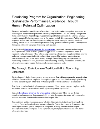 Flourishing Program for Organization Engineering Sustainable Performance Excellence Through Human Potential Optimization