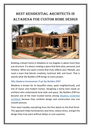 Best Residential Architects in Altadena for Custom Home Design