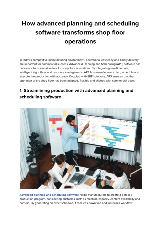 Advanced planning & scheduling software for shop floor success