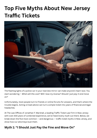 5 Common Myths About New Jersey Traffic Tickets