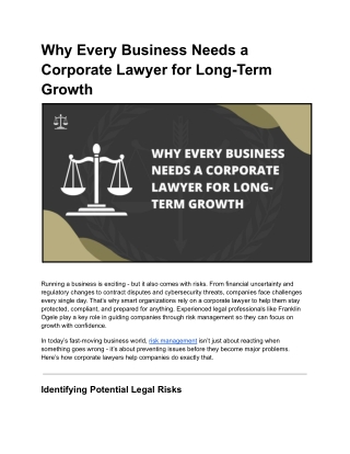 Why Every Business Needs Why Legal Risk Ma Corporate Lawyer for Long-Term Growth