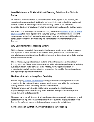 Low-Maintenance Pickleball Court Flooring Solutions