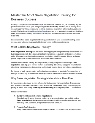 Master the Art of Sales Negotiation Training for Business Success