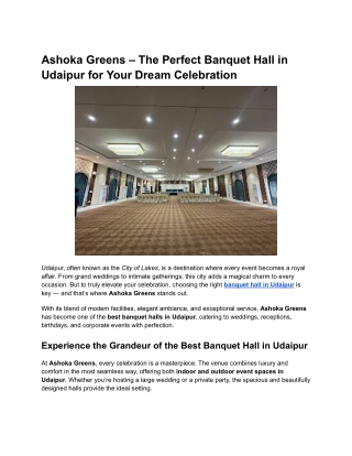 Ashoka Greens – The Perfect Banquet Hall in Udaipur for Your Dream Celebration